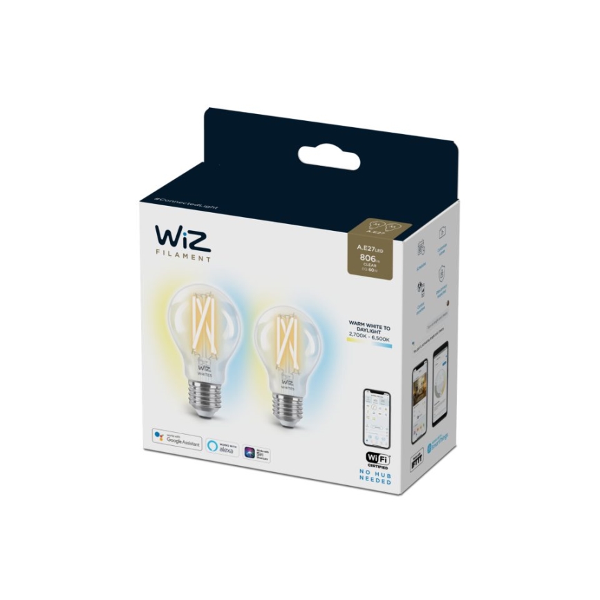 KOMPLEKTS 2x LED Aptumšojama spuldze VINTAGE FILAMENT A60 E27/6,7W/230V 2700-6500K CRI 90 Wi-Fi - WiZ