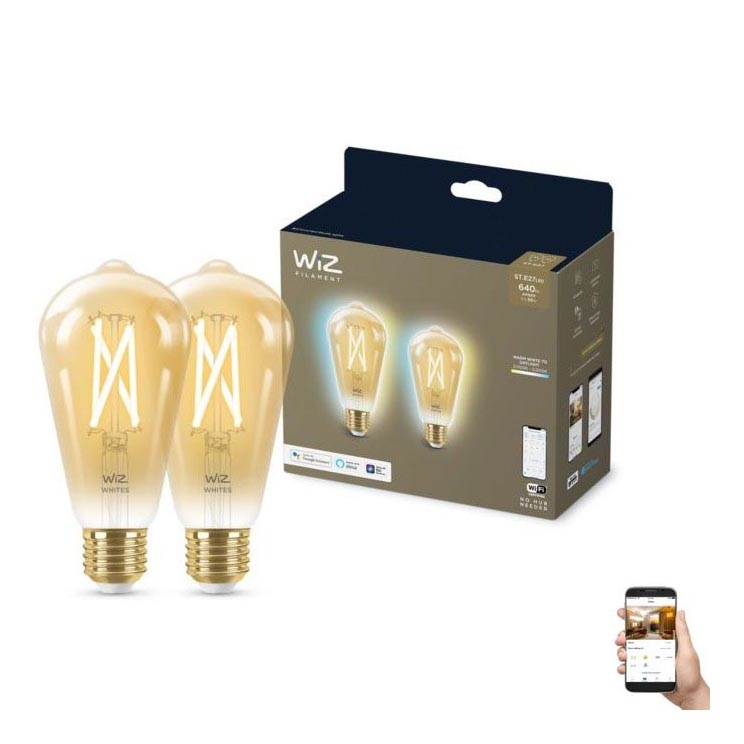 KOMPLEKTS 2x LED Aptumšojama spuldze VINTAGE FILAMENT ST64 E27/6,7W/230V 2000-5000K Wi-Fi - WiZ