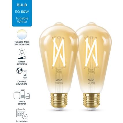 KOMPLEKTS 2x LED Aptumšojama spuldze VINTAGE FILAMENT ST64 E27/6,7W/230V 2000-5000K Wi-Fi - WiZ