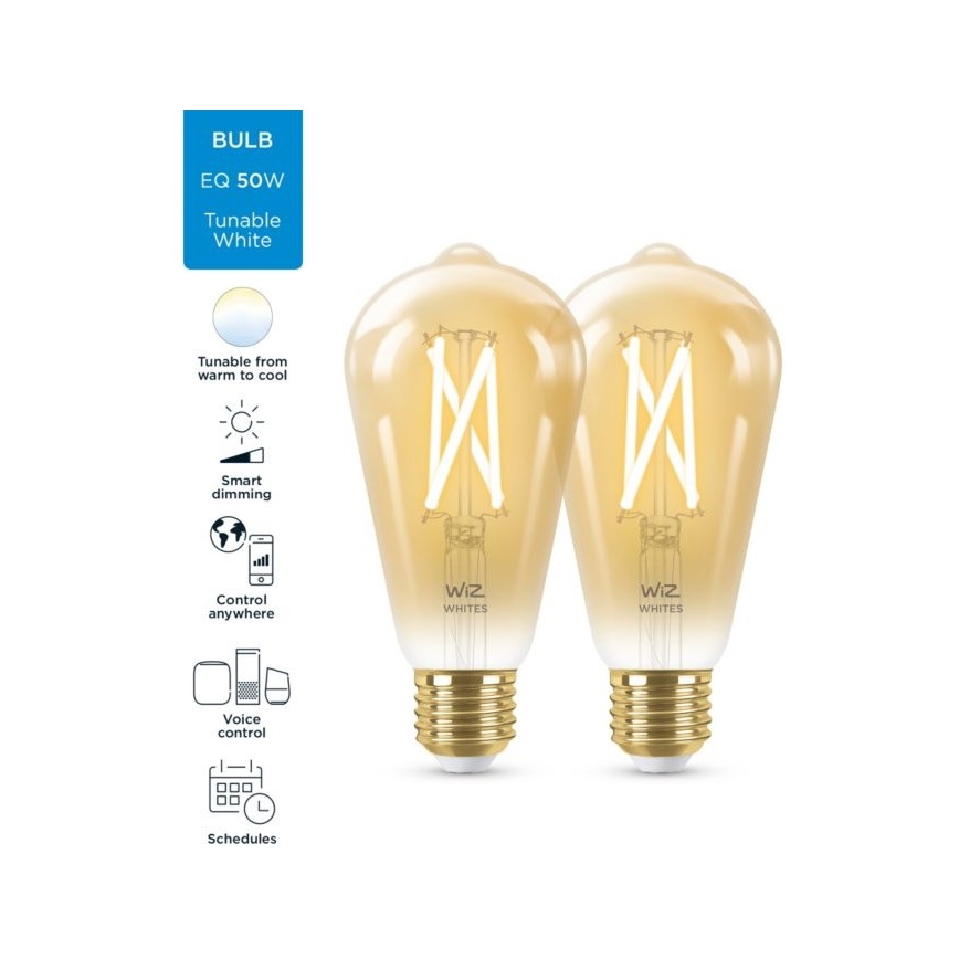 KOMPLEKTS 2x LED Aptumšojama spuldze VINTAGE FILAMENT ST64 E27/6,7W/230V 2000-5000K Wi-Fi - WiZ