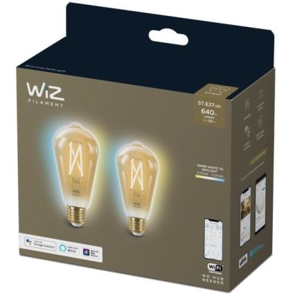 KOMPLEKTS 2x LED Aptumšojama spuldze VINTAGE FILAMENT ST64 E27/6,7W/230V 2000-5000K Wi-Fi - WiZ