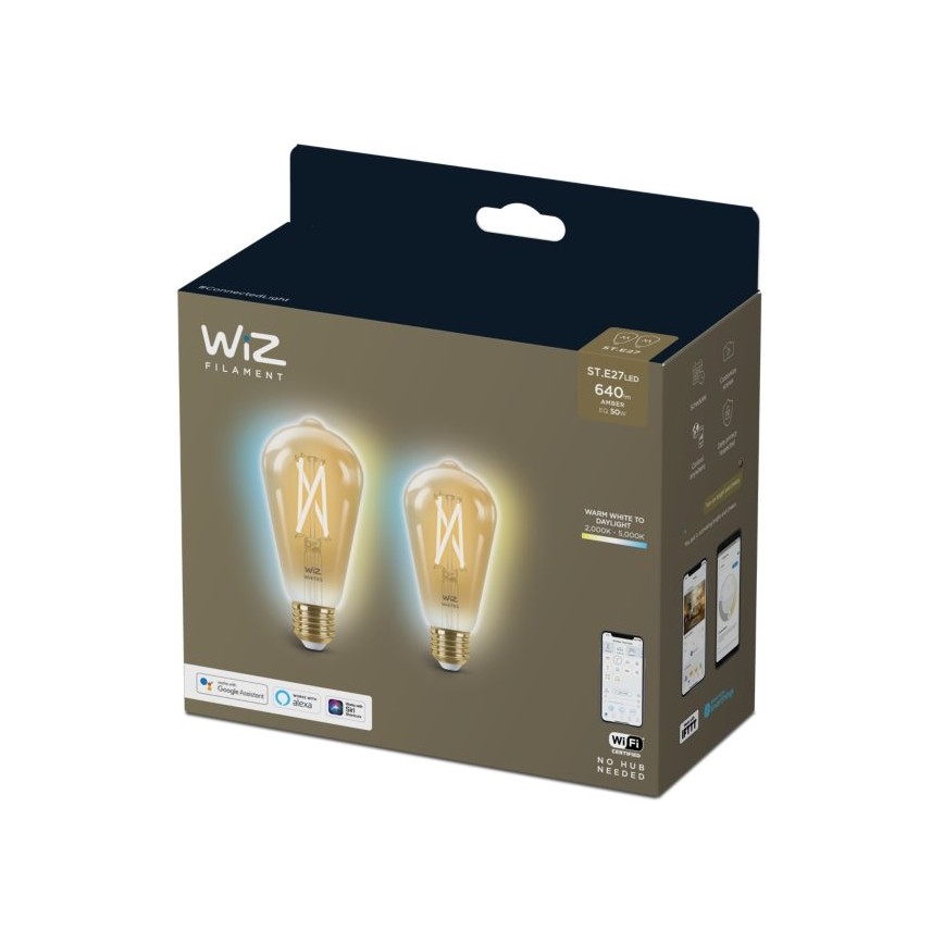 KOMPLEKTS 2x LED Aptumšojama spuldze VINTAGE FILAMENT ST64 E27/6,7W/230V 2000-5000K Wi-Fi - WiZ
