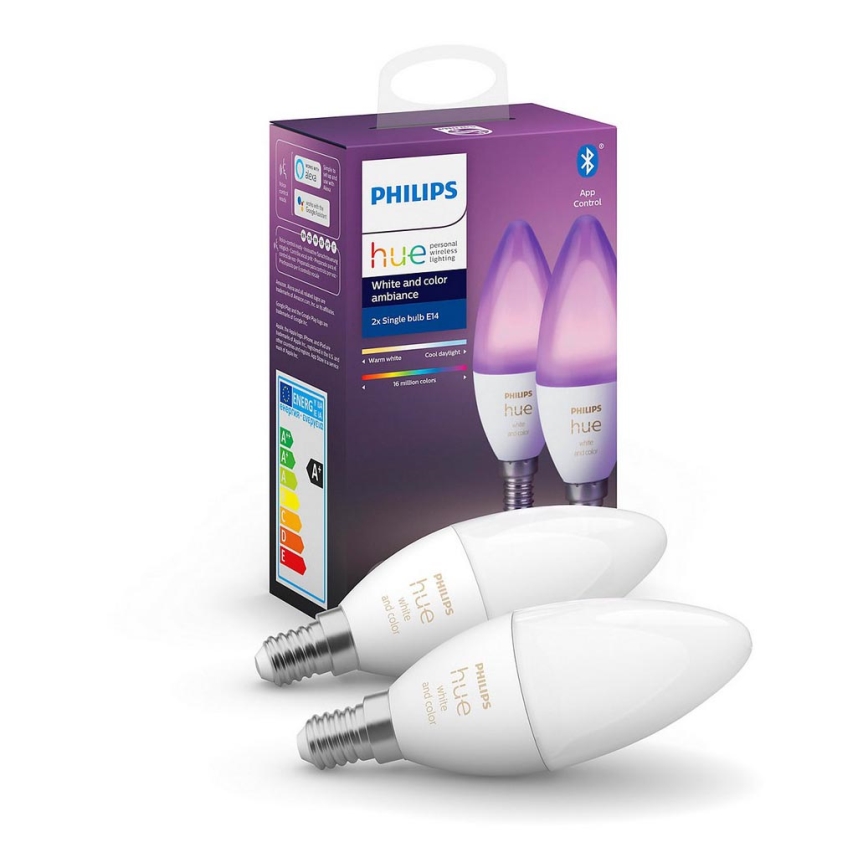 Komplekts 2x LED Aptumšojamās spuldzes Philips Hue WHITE AND COLOR AMBIANCE B39 E14/5,3W/230V 2200K - 6500K