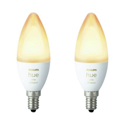 Komplekts 2x LED Aptumšojamās spuldzes Philips Hue WHITE B39 E14/4W/230V 2200K-6500K