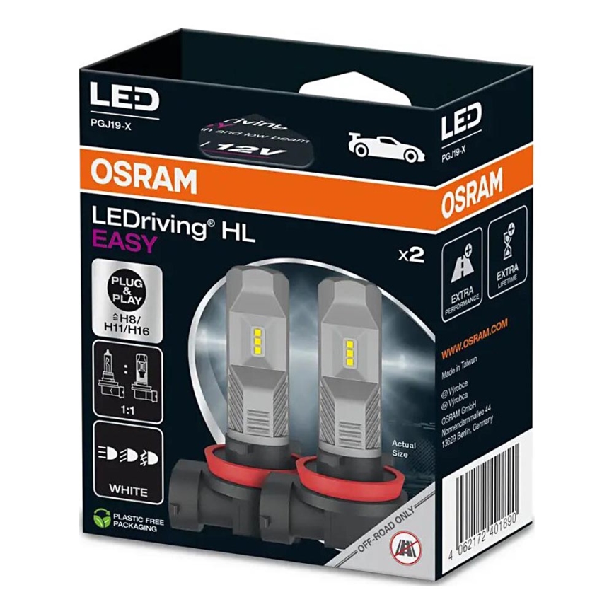 KOMPLEKTS 2x LED Auto spuldzes H8/H11/H16 PGJ19-X/8,2W/12V 6000K - Osram