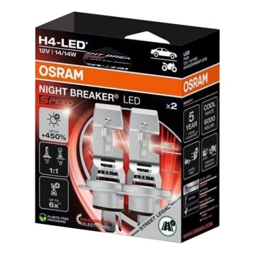 Komplekts 2x LED auto spuldzes NIGHT BREAKER SPEED H4 P43T/14W/12V 6000K - Osram