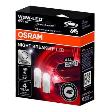 KOMPLEKTS 2x LED Auto spuldzes NIGHT BREAKER W2.1x9.5d/1W/12V 5700K - Osram