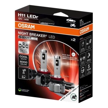 Komplekts: 2x LED automašīnas spuldzes NIGHT BREAKER SMART H11 PGJ19-2/14W/12V 6000K - Osram