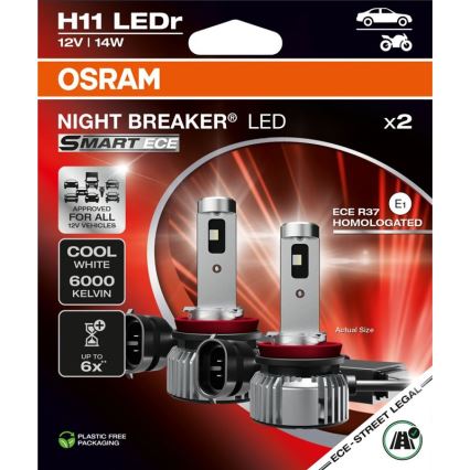 Komplekts: 2x LED automašīnas spuldzes NIGHT BREAKER SMART H11 PGJ19-2/14W/12V 6000K - Osram