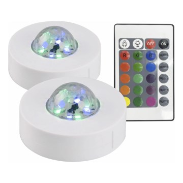 KOMPLEKTS 2x LED RGB Aptumšojama dekoratīva lampa FESTA 3xAAA/4,5V + tālvadības pults