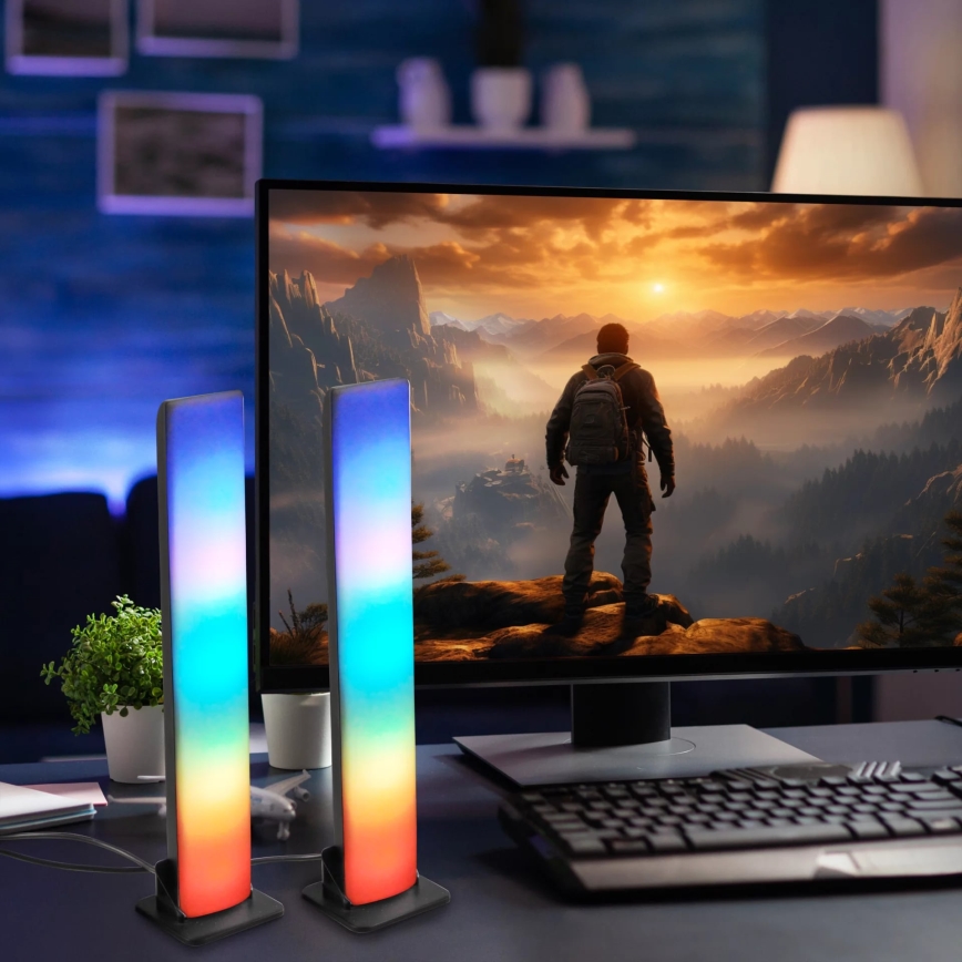 KOMPLEKTS 2x LED RGB Aptumšojama galda lampa GAMER LED/5W/5V + tālvadības pults