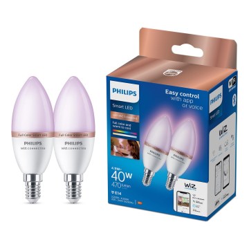 Komplekts 2x LED RGB aptumšojamas spuldzes Philips SMART C37 E14/4,9W/230V 2200-6500K CRI 90