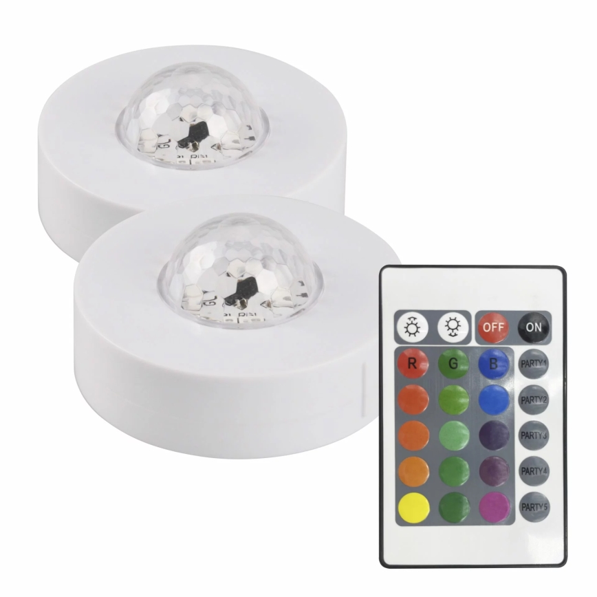 KOMPLEKTS 2x LED RGB Aptumšojama dekoratīva lampa FESTA 3xAAA/4,5V + tālvadības pults