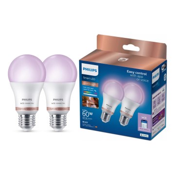 Komplekts 2x LED RGB dimmējama spuldze Philips SMART A60 E27/8,5W/230V 2200-6500K