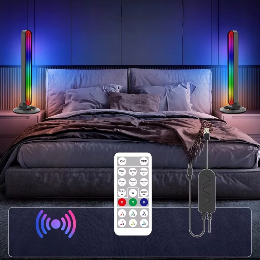Komplekts 2x LED RGBIC regulējama galda lampa LED/5W/5V melna + tālvadības pults
