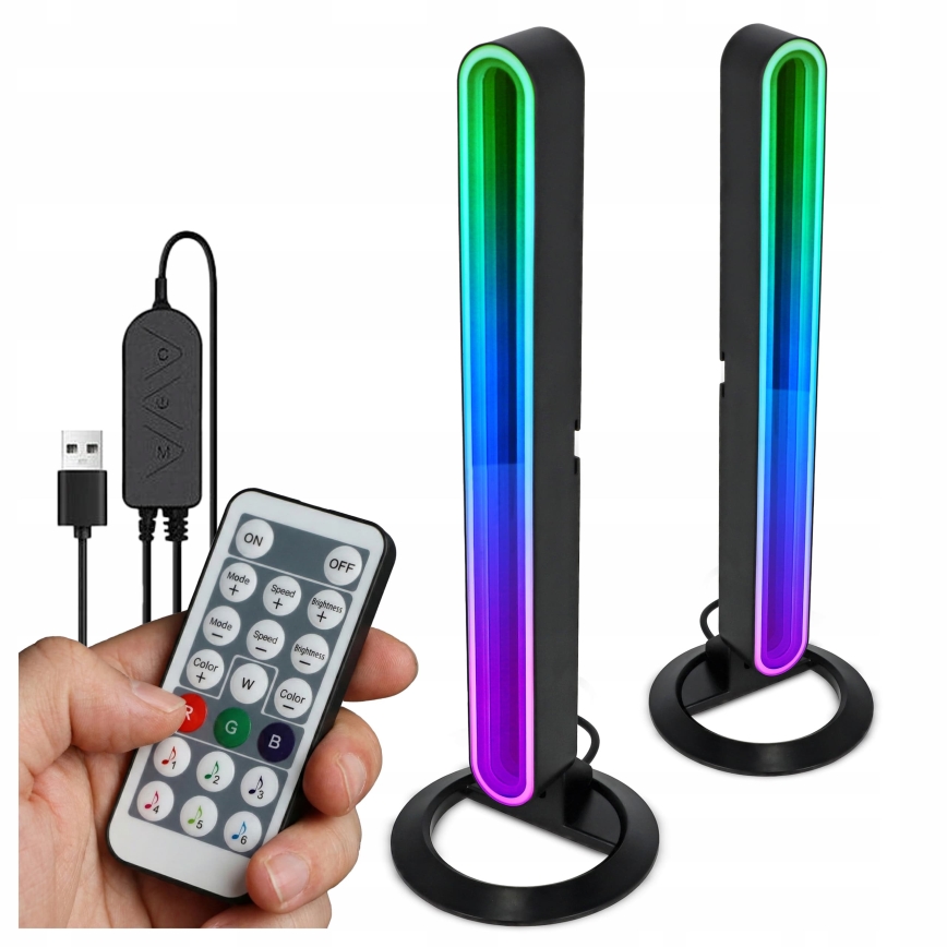 Komplekts 2x LED RGBIC regulējama galda lampa LED/5W/5V melna + tālvadības pults