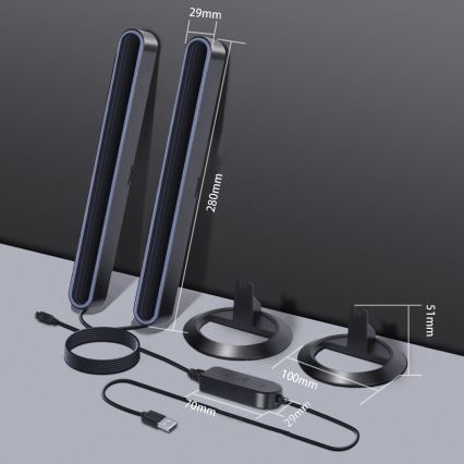 Komplekts 2x LED RGBIC regulējama galda lampa LED/5W/5V melna + tālvadības pults