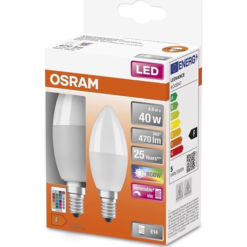 KOMPLEKTS 2x LED RGBW Aptumšojama spuldze B38 E14/4,9W/230V 2700K + tālvadības pults - Osram