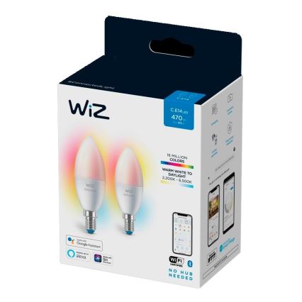 KOMPLEKTS 2x LED RGBW Aptumšojama spuldze C37 E14/4,9W/230V 2200-6500K Wi-Fi - WiZ
