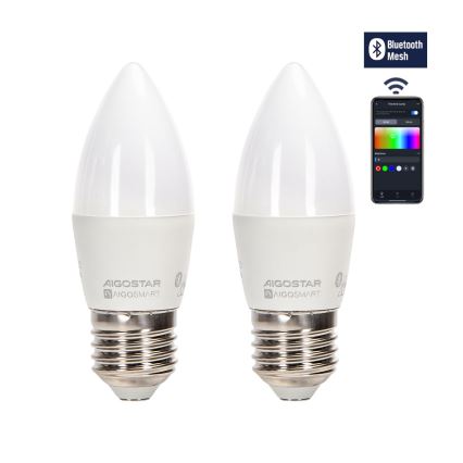 KOMPLEKTS 2x LED RGBW Aptumšojama spuldze MESH Viedā C37 E27/6,5W/230V 2700-6500K + tālvadības pults - Aigostar