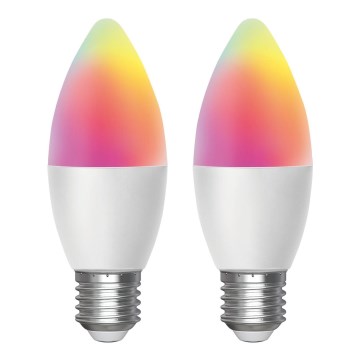 KOMPLEKTS 2x LED RGBW Aptumšojama spuldze MESH Viedā C37 E27/6,5W/230V 2700-6500K + tālvadības pults - Aigostar
