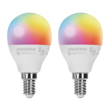 KOMPLEKTS 2x LED RGBW Aptumšojama spuldze MESH Viedā G45 E14/6,5W/230V 2700-6500K - Aigostar
