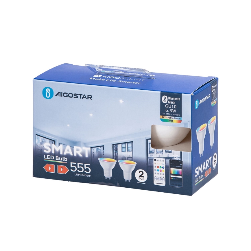 KOMPLEKTS 2x LED RGBW Aptumšojama spuldze MESH Viedā GU10/6,5W/230V 2700-6500K - Aigostar