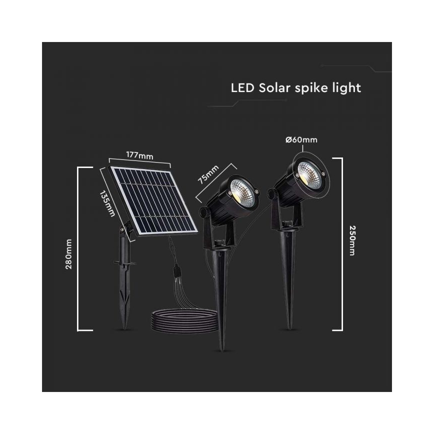 KOMPLEKTS 2x LED Saules enerģijas āra lampa 2xLED/1,2W/3,7V IP65 3000K