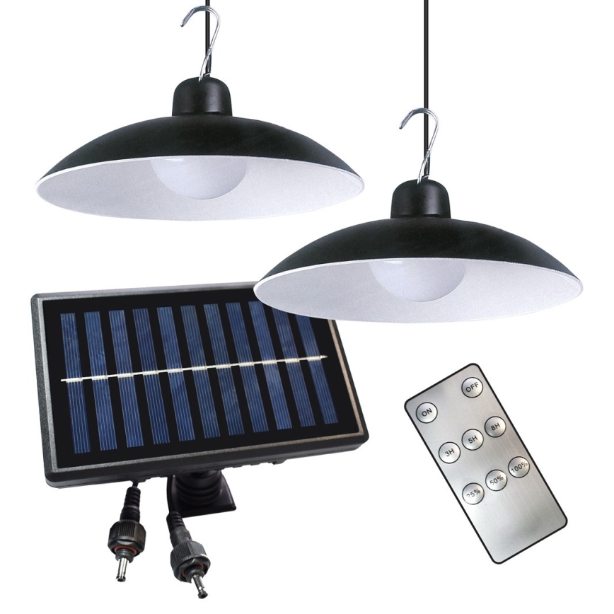 KOMPLEKTS 2x LED Saules enerģijas piekaramā lampa ar krēslas sensoru LED/6W/3,7V 2000 mAh IP44 + tālvadības pults