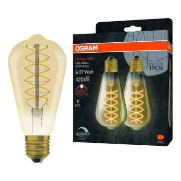 Komplekts 2x LED spuldze ar regulējamu spilgtumu VINTAGE FILAMENT E27/4,8W/230V 2200K - Osram