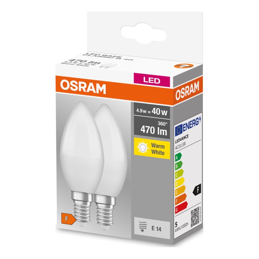 KOMPLEKTS 2x LED Spuldze B38 E14/4,9W/230V 3000K - Osram
