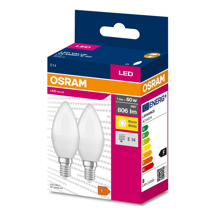 KOMPLEKTS 2x LED Spuldze B38 E14/7,5W/230V 3000K - Osram