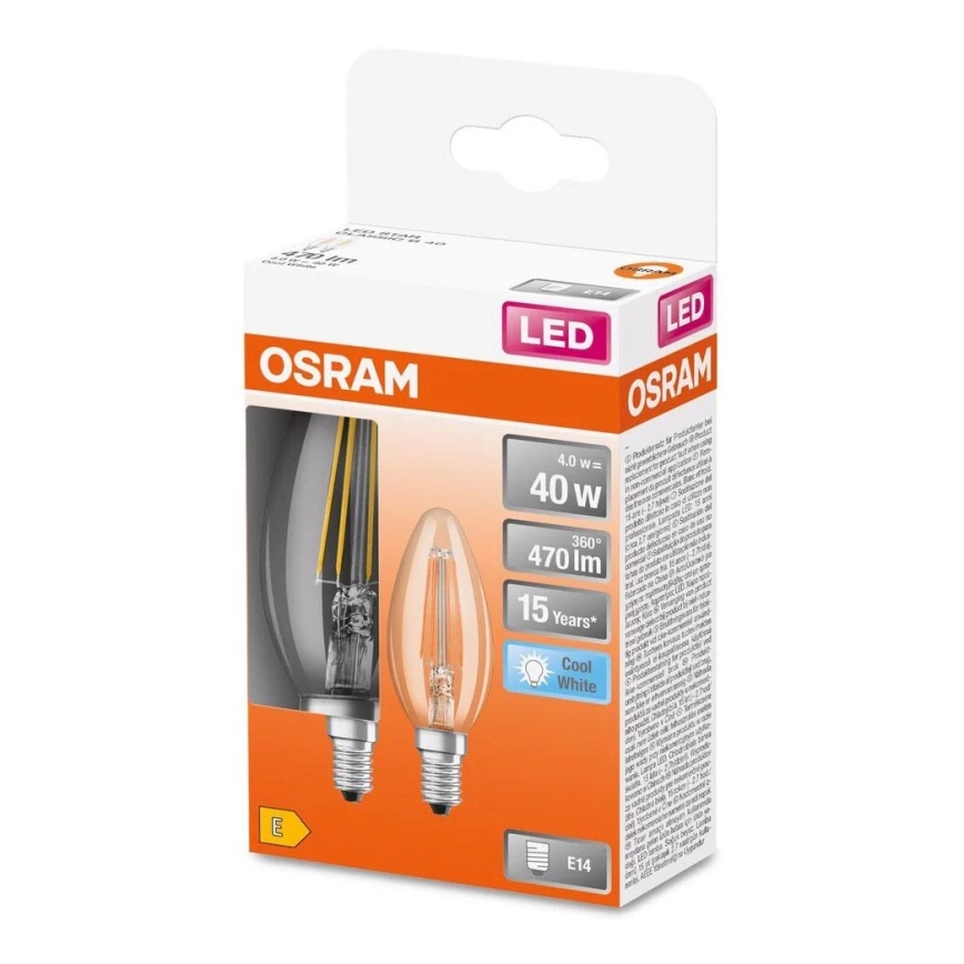 KOMPLEKTS 2x LED Spuldze FILAMENT B35 E14/4W/230V 4000K - Osram