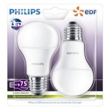 KOMPLEKTS 2x LED Spuldze Philips A60 E27/11W/230V 2700K