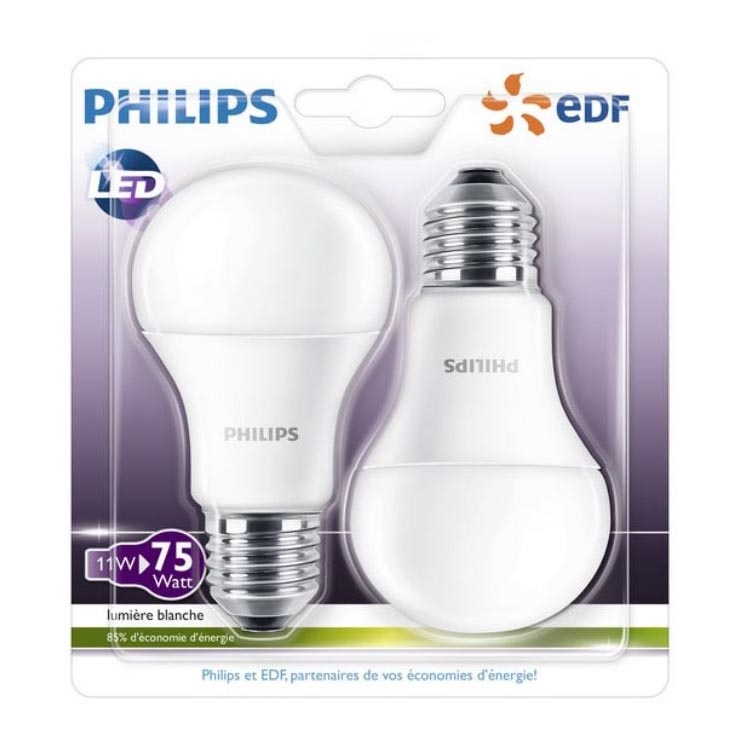 KOMPLEKTS 2x LED Spuldze Philips A60 E27/11W/230V 2700K