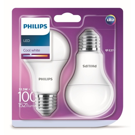 KOMPLEKTS 2x LED spuldze Philips A60 E27/12,5W/230V 4000K