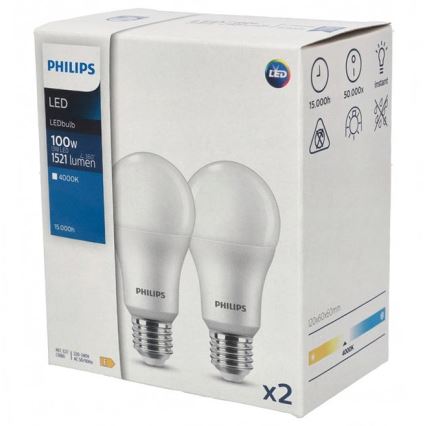 KOMPLEKTS 2x LED Spuldze Philips A67 E27/13W/230V 4000K