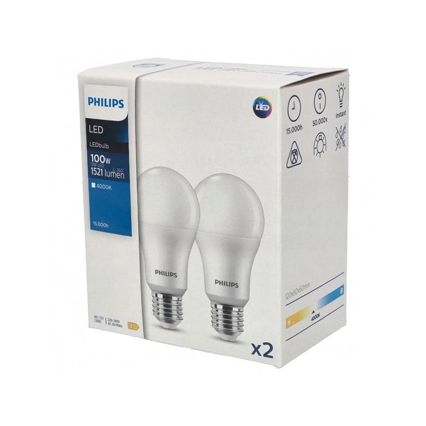 KOMPLEKTS 2x LED Spuldze Philips A67 E27/13W/230V 4000K