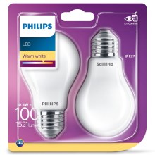 KOMPLEKTS 2x LED Spuldze Philips E27/10,5W/230V 2700K