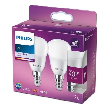 KOMPLEKTS 2x LED Spuldze Philips P45 E14/5W/230V 4000K