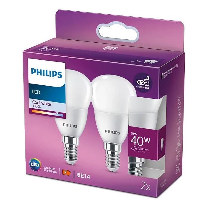 KOMPLEKTS 2x LED Spuldze Philips P45 E14/5W/230V 4000K