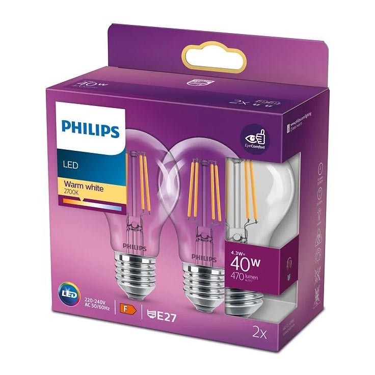 KOMPLEKTS 2x LED Spuldze VINTAGE Philips A60 E27/4,3W/230V 2700K