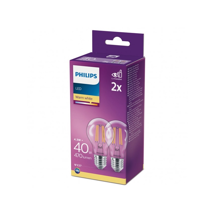 KOMPLEKTS 2x LED Spuldze VINTAGE Philips A60 E27/4,3W/230V 2700K