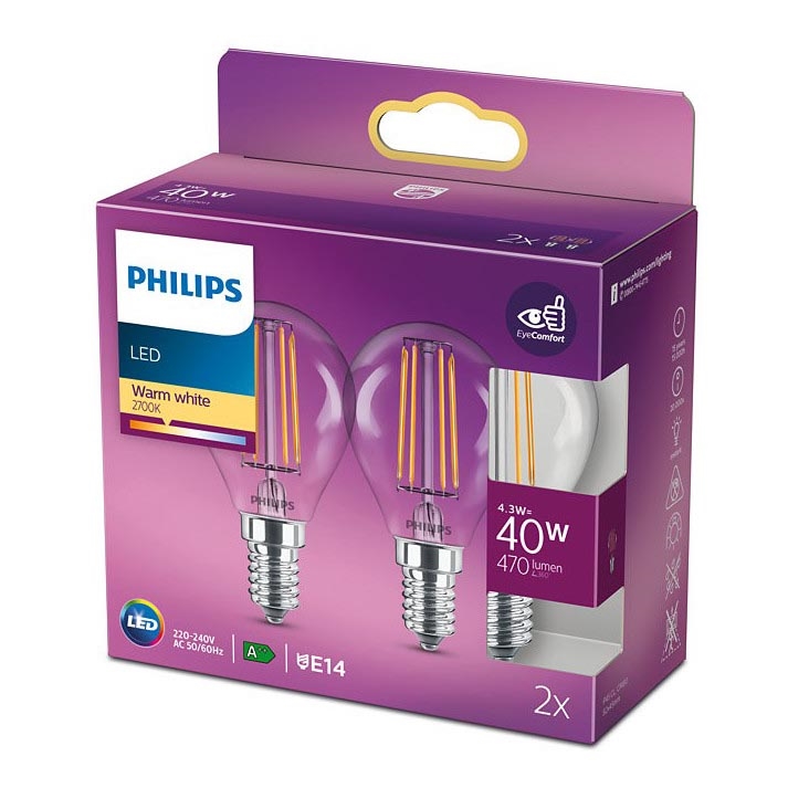 KOMPLEKTS 2x LED Spuldze VINTAGE Philips E14/4,3W/230V 2700K