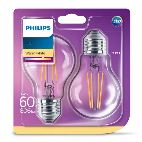 KOMPLEKTS 2x LED spuldze VINTAGE Philips E27/7W/230V 2700K
