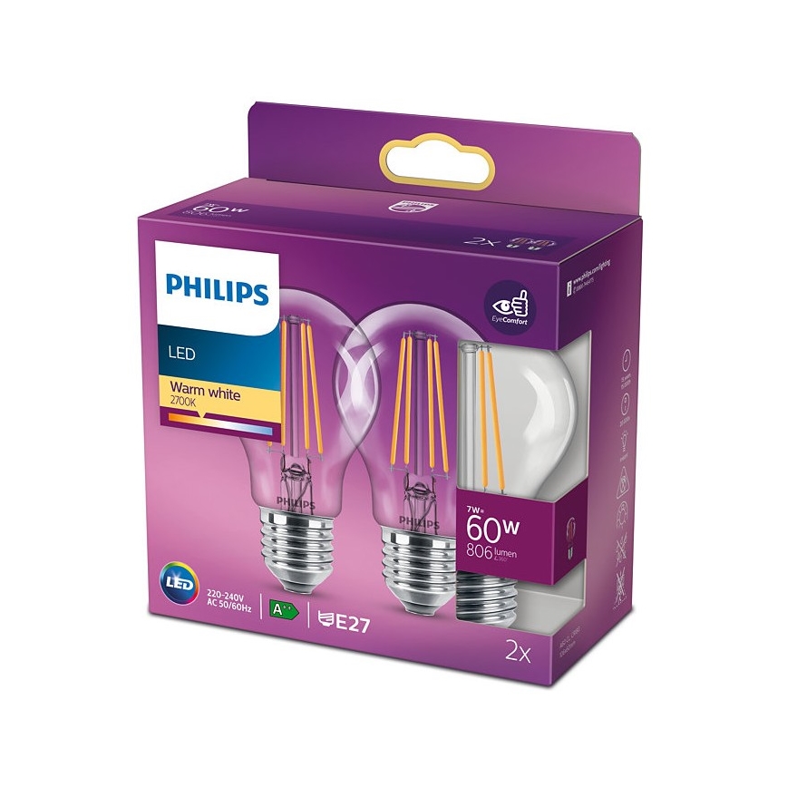KOMPLEKTS 2x LED Spuldze VINTAGE Philips E27/7W/230V 2700K