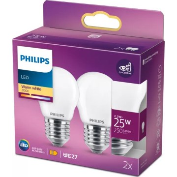 Komplekts 2x LED spuldzes Philips P45 E27/2,2W/230V 2700K