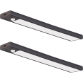Komplekts 2x LED uzlādējami mēbeļu apgaismojumi ar kustības un krēslas sensoru VIRO LED/1,2W/3,7V 800 mAh 3000/4000/6500K 30 cm melni