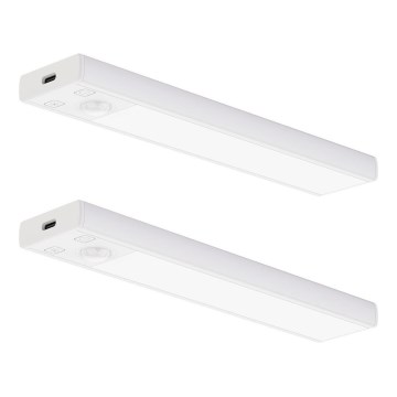 Komplekts 2x LED uzlādējami mēbeļu gaismekļi ar kustības un krēslas sensoru VIRO LED/1W/3,7V 800 mAh 3000/4000/6500K 20 cm balti