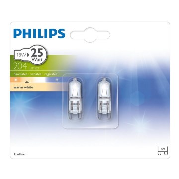 KOMPLEKTS 2x Lielas slodzes spuldze Philips ECOHALO G9/18W/230V 2800K